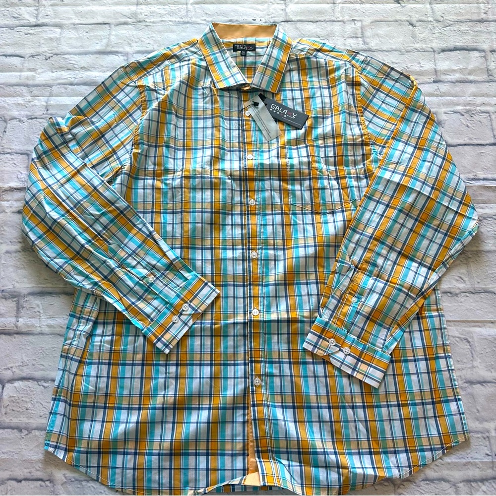 Galaxy by Harvic Plaid Shirt 2XL |  Long Sleeve Slim Fit Cotton Blend